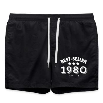 1980, year of birth, 45 years old - Swim Trunks - black - Front - AI Model Male 185 light (185cm)