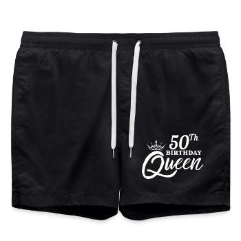 50th birthday queen - Swim Trunks - black - Front - AI Model Male 185 light (185cm)