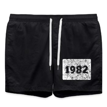 Retro year 1982 with demolition design - Swim Trunks - black - Front - AI Model Male 185 light (185cm)