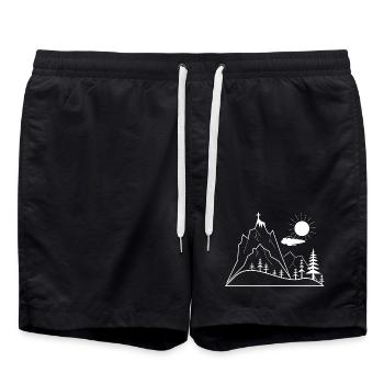 Gipfelkreuz und Berglandschaft Illustration - Badeshorts - Schwarz - Vorne - AI Model Male 185 light (185cm)