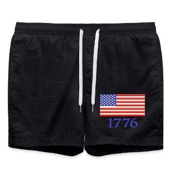 1776 American Flag Embroidered - Swim Trunks - black - Front - AI Model Male 185 light (185cm)