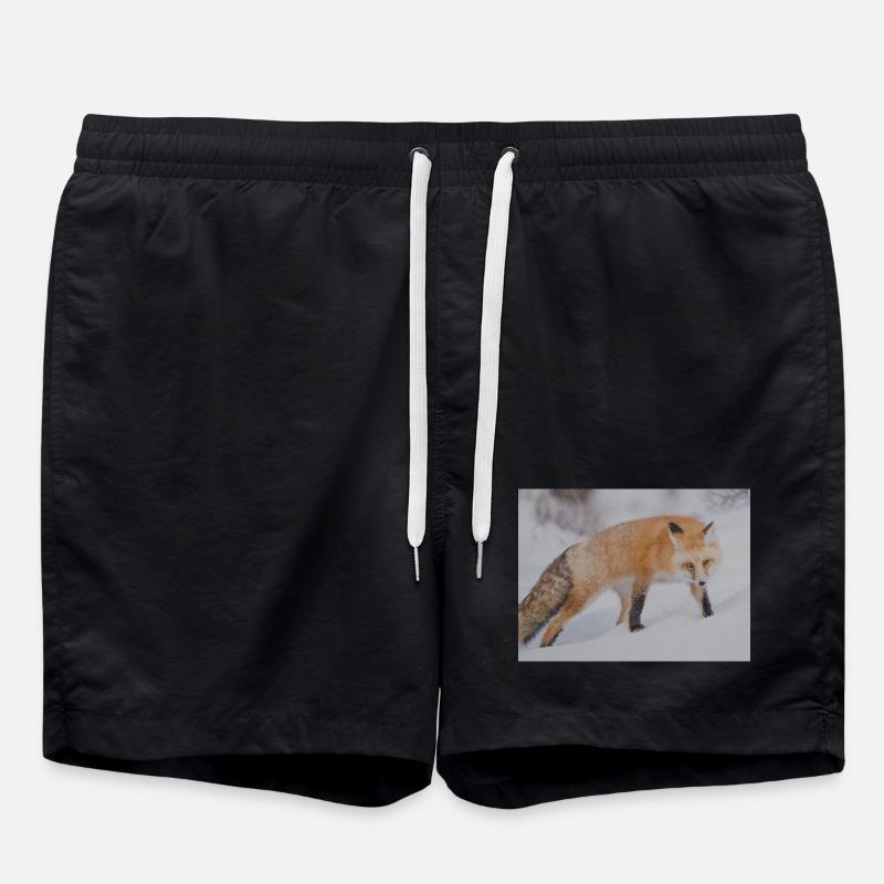 Snow Fox Pixel Art - Swim Trunks - black