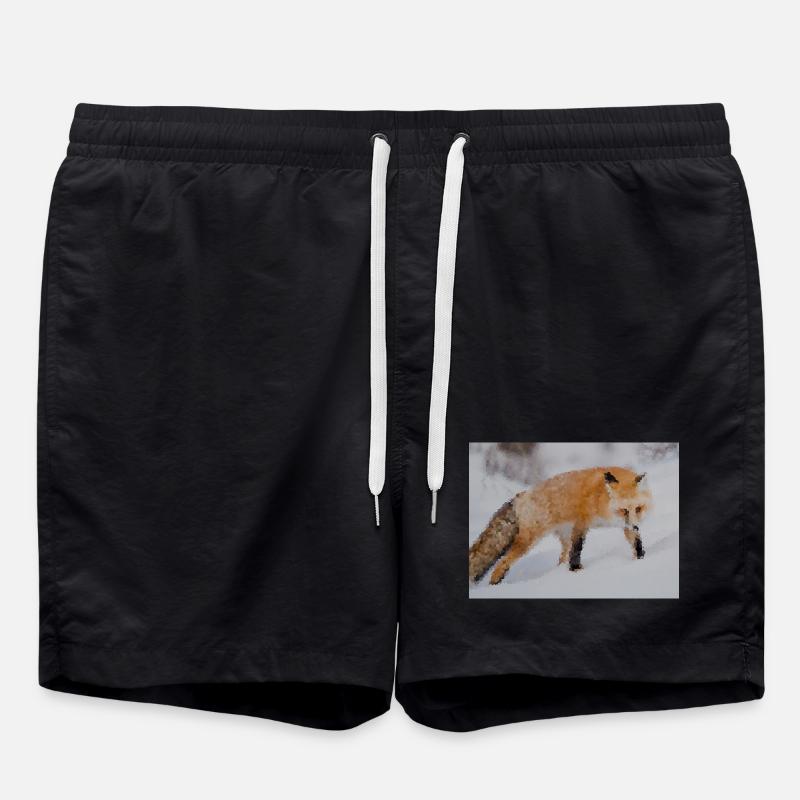 Fuchs im Schnee Aquarell - Badeshorts - Schwarz