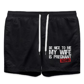 Be Nice To Me My Wife Is Pregnant AGAIN! - Swim Trunks - black - Front - AI Model Male 185 light (185cm)