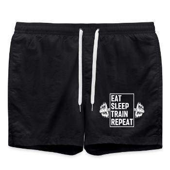 Eat Sleep Train Zitat wiederholen - Badeshorts - Schwarz - Vorne - AI Model Male 185 light (185cm)