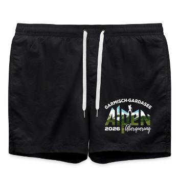 Alpenüberquerung 2026 Garmisch Gardasee Wandern - Badeshorts - Schwarz - Vorne - AI Model Male 185 light (185cm)