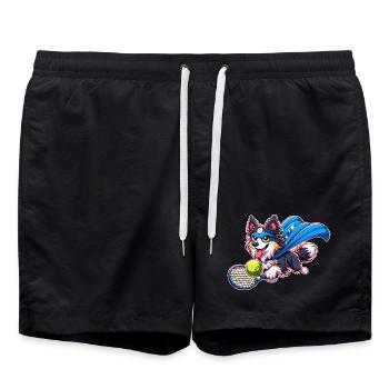 Corgi super-héros avec balle de tennis et cape - Short de bain - noir - Devant - AI Model Male 185 light (185cm)
