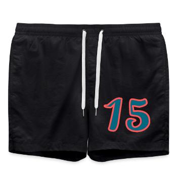 15. 15 JAHRE. 15-JÄHRIGES JUBILÄUM. 15-JÄHRIGES JUBILÄUM. - Badeshorts - Schwarz - Vorne - AI Model Male 185 light (185cm)