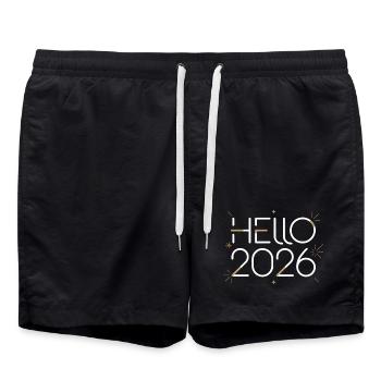 Hallo Neonschild 2026 - Badeshorts - Schwarz - Vorne - AI Model Male 185 light (185cm)