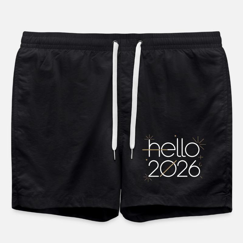 Hello 2026 Line Art Neon - Swim Trunks - black