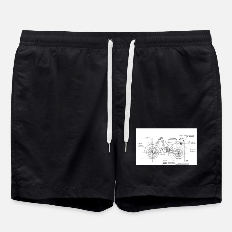 Motorcycle Blueprint: Custom Chopper - Swim Trunks - black