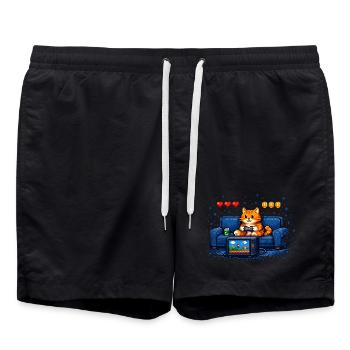 Zocken Katze – PC Gamer Humor - Badeshorts - Schwarz - Vorne - AI Model Male 185 light (185cm)