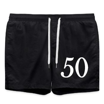 50. 50 YEARS. 50th ANNIVERSARY. 50 YEARS ANNIVERSARY. - Swim Trunks - black - Front - AI Model Male 185 light (185cm)