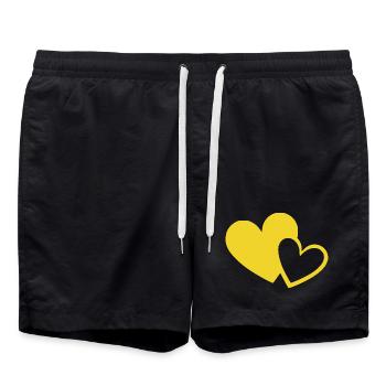 yellow heart yellow kbe hearts heart pattern - Swim Trunks - black - Front - AI Model Male 185 light (185cm)