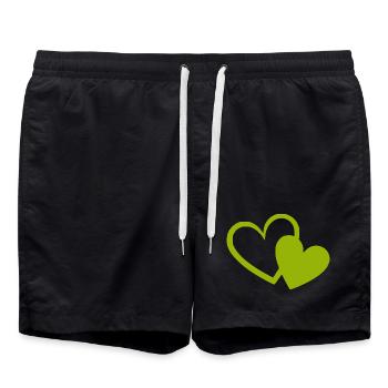 green heart green hearts heart pattern - Swim Trunks - black - Front - AI Model Male 185 light (185cm)