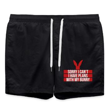 Sorry I Can't I Have Plans With My Bunny Hase Logo - Badeshorts - Schwarz - Vorne - AI Model Male 185 light (185cm)
