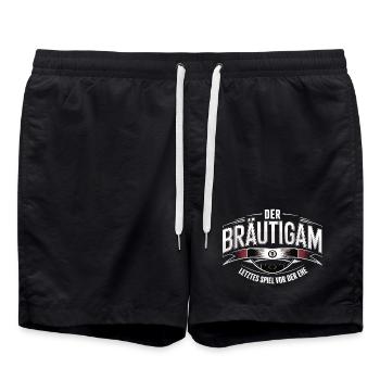 Groom Last game before marriage Bachelor party - Swim Trunks - black - Front - AI Model Male 185 light (185cm)