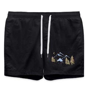 Night Mountain Camping Scene - Swim Trunks - black - Front - AI Model Male 185 light (185cm)