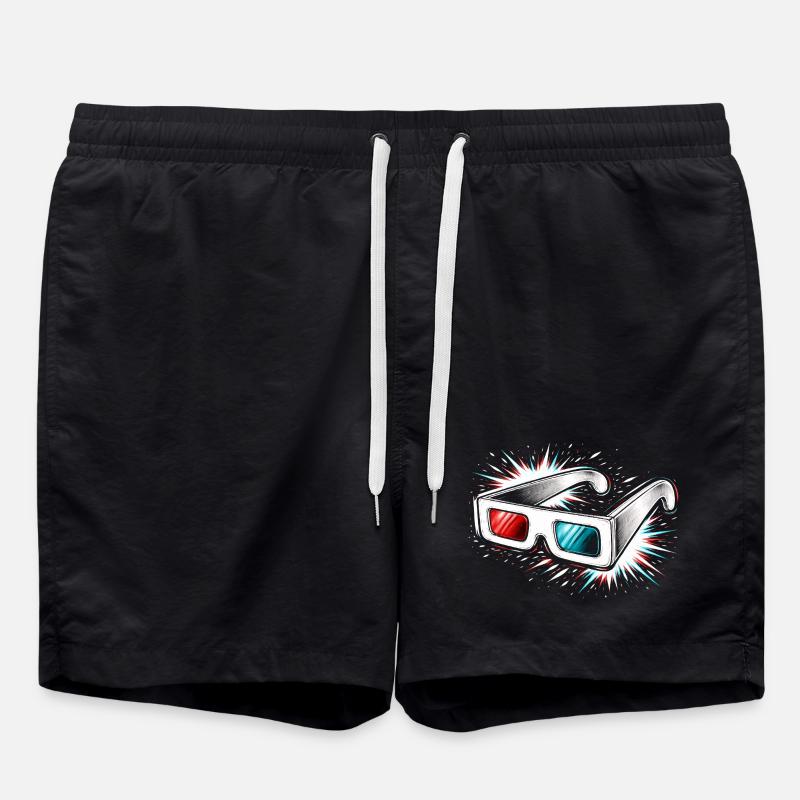 3D Glasses Retro Cinema Design - Swim Trunks - black