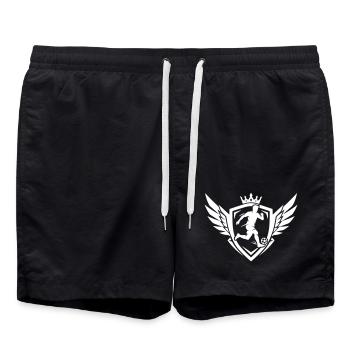 Fussballer Wappen Schild - Badeshorts - Schwarz - Vorne - AI Model Male 185 light (185cm)