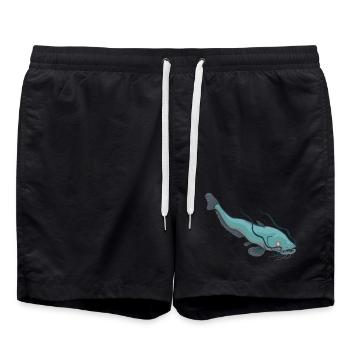großer Wels Waller Fisch See Weiher cool baden - Badeshorts - Schwarz - Vorne - AI Model Male 185 light (185cm)