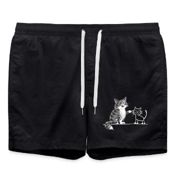 Katze malt Katze Cartoon Tierhumor Strichzeichnung - Badeshorts - Schwarz - Vorne - AI Model Male 185 light (185cm)