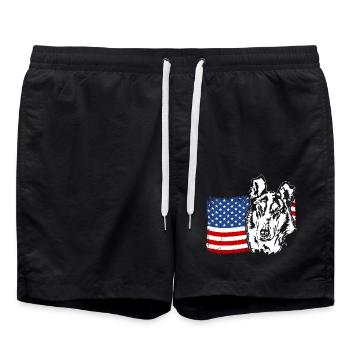 Shorthair Collie America Flag Dogs Wilsigns - Swim Trunks - black - Front - AI Model Male 185 light (185cm)