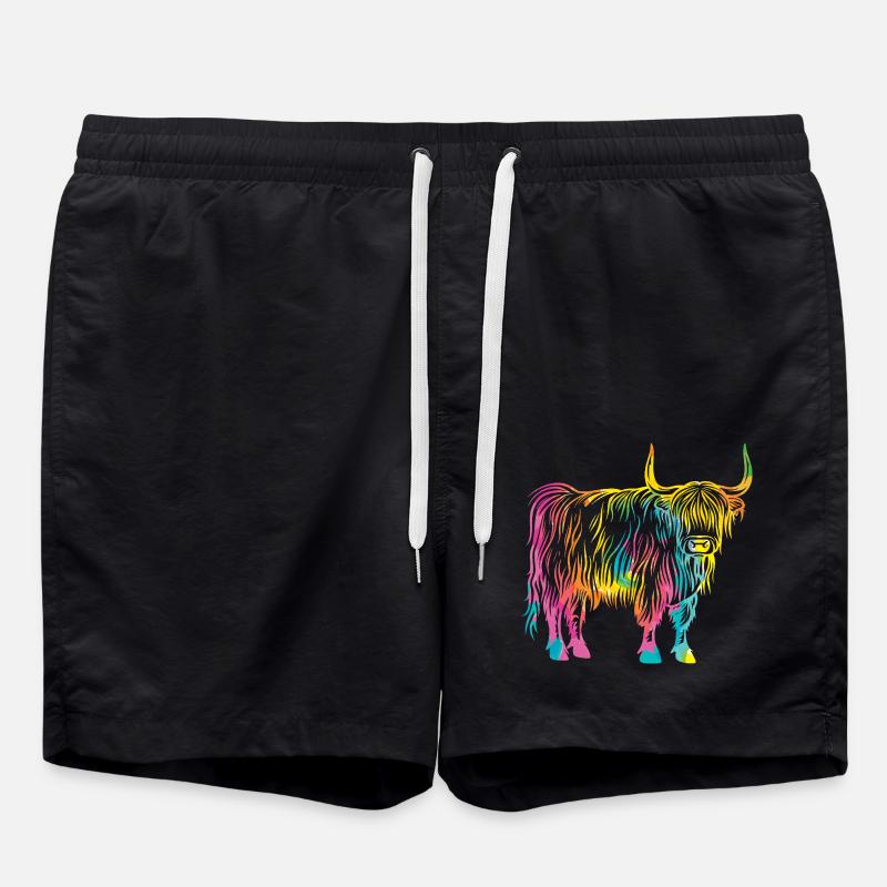 Cow Cattle Highland Cattle - Swim Trunks - black