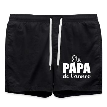 elu papa de l'annee | cadeau fête des pères - Short de bain - noir - Devant - AI Model Male 185 light (185cm)
