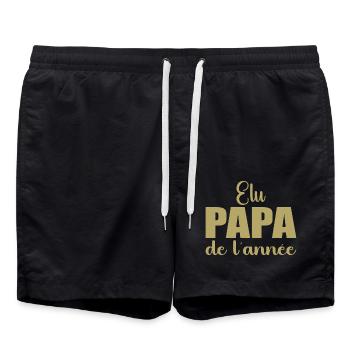 elu papa de l'annee | cadeau fête des pères - Short de bain - noir - Devant - AI Model Male 185 light (185cm)