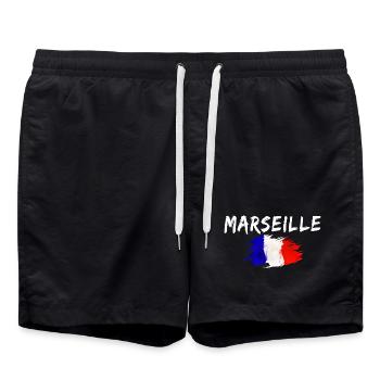 Marseille France Ville Drapeau de Marseille - Short de bain - noir - Devant - AI Model Male 185 light (185cm)
