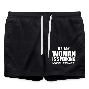 A Black Woman Is Speaking Listen And Learn - Short de bain - noir - Devant - AI Model Male 185 light (185cm)
