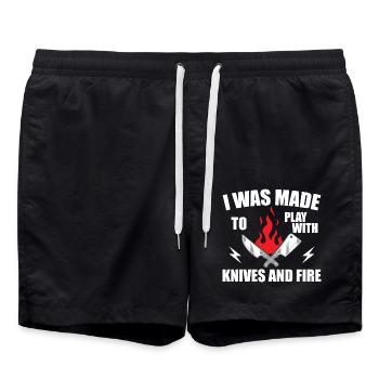 i was made to play with knives and fire - Cooking - Swim Trunks - black - Front - AI Model Male 185 light (185cm)