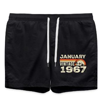 Janvier 1967 Vintage Anniversaire 1967, Né en 1967 - Short de bain - noir - Devant - AI Model Male 185 light (185cm)