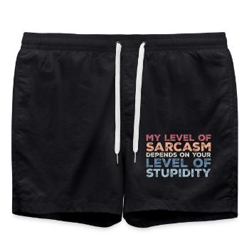 Mein Grad an Sarkasmus hängt von der Stufe f der Dummheit ab - Badeshorts - Schwarz - Vorne - AI Model Male 185 light (185cm)
