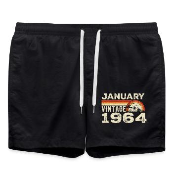 Janvier 1964 Vintage Anniversaire 1964, Né en 1964 - Short de bain - noir - Devant - AI Model Male 185 light (185cm)