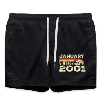 January 2001 Vintage Birthday 2001, Born in 2001 - Swim Trunks - black - Front - AI Model Male 185 light (185cm)