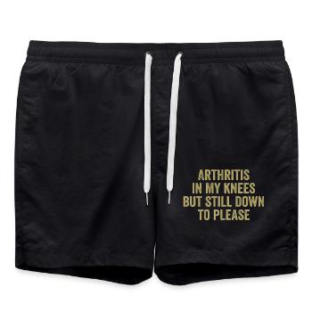Arthritis in my knees but still down to please - Swim Trunks - black - Front - AI Model Male 185 light (185cm)