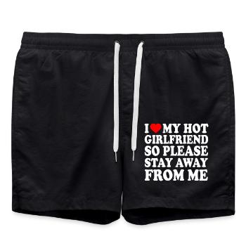 i love my hot girlfriend so please stay away from - Badeshorts - Schwarz - Vorne - AI Model Male 185 light (185cm)