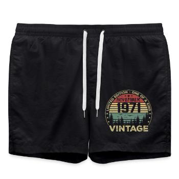 November 1971 Vintage Gift - Born November 1971 - Swim Trunks - black - Front - AI Model Male 185 light (185cm)