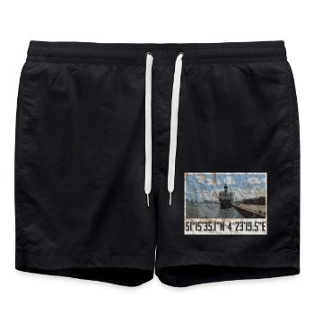 Antwerpen Hafen-Design mit Geokoordinaten  - Badeshorts - Schwarz - Vorne - AI Model Male 185 light (185cm)