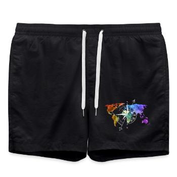 Carte du monde Boussole blanc - Short de bain - noir - Devant - AI Model Male 185 light (185cm)