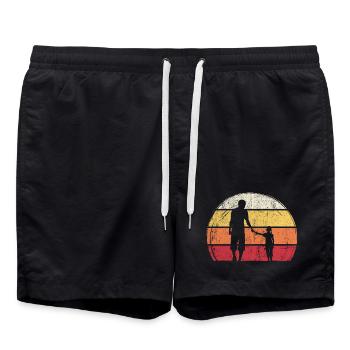 Sunset Silhouette: Father and Child - Swim Trunks - black - Front - AI Model Male 185 light (185cm)