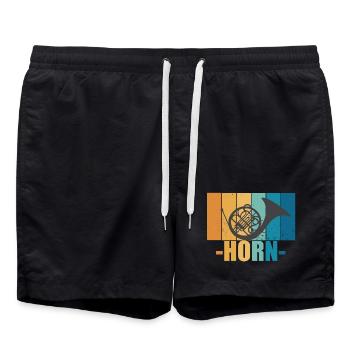 Horn Vintage Musiker Instrument Geschenk - Badeshorts - Schwarz - Vorne - AI Model Male 185 light (185cm)