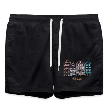 Tübingen, Süddeutschland, Strichzeichnung - Badeshorts - Schwarz - Vorne - AI Model Male 185 light (185cm)