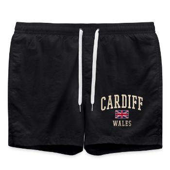 Cardiff Wales Vintage Print - Badeshorts - Schwarz - Vorne - AI Model Male 185 light (185cm)