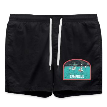 Flamands roses dans le Parc National de Camargue - Short de bain - noir - Devant - AI Model Male 185 light (185cm)