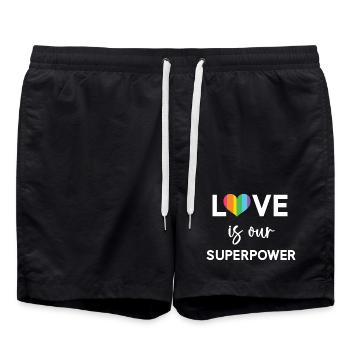 Pride Month - LGBTQ+ Liebe ist unsere Superkraft - Badeshorts - Schwarz - Vorne - AI Model Male 185 light (185cm)