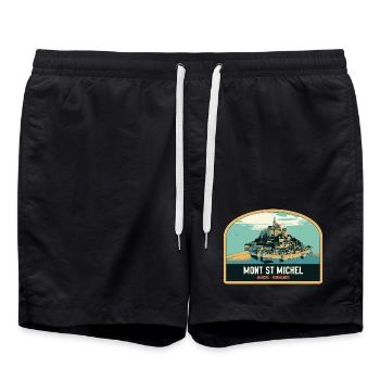 Panorama-Illustration des Mont Saint Michel - Badeshorts - Schwarz - Vorne - AI Model Male 185 light (185cm)