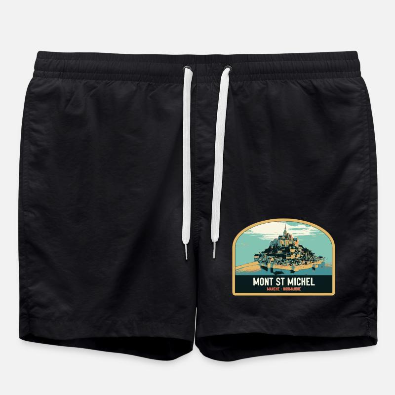 Panorama-Illustration des Mont Saint Michel - Badeshorts - Schwarz
